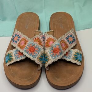 Boho Crochet Strap Sandals Sz 10 Forever Comfort